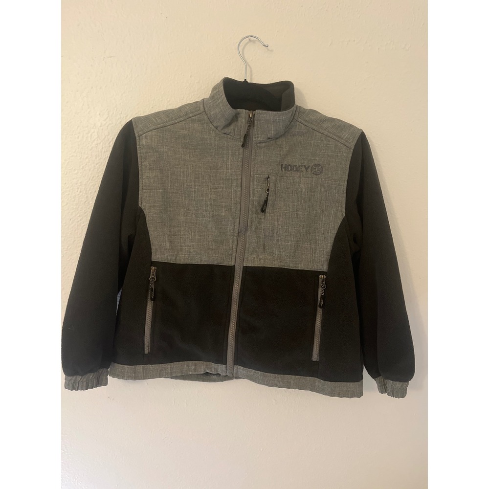 Hooey Kids Gray Black Full Zip Fleece Jacket Boys Activewear Size Large